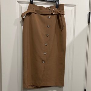 White House Black Market Tan Button-Front Pencil Skirt